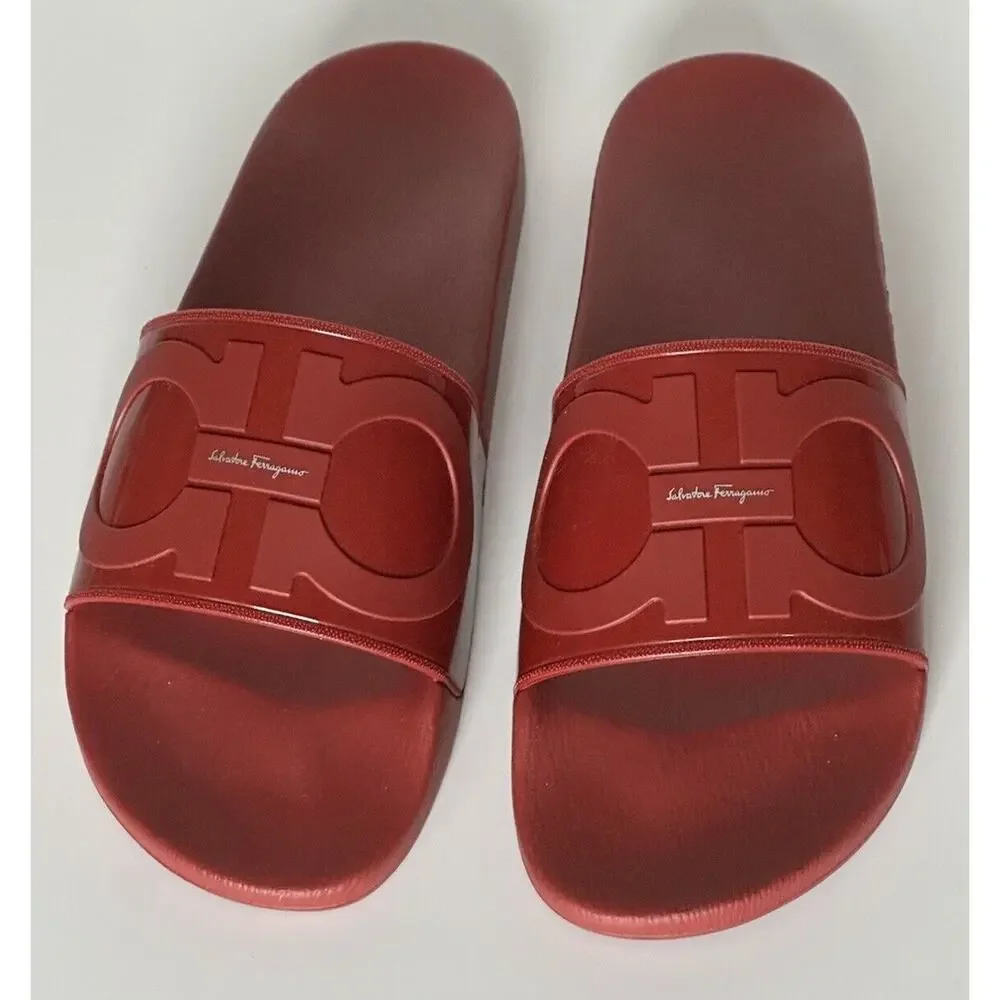 NIB Salvatore Ferragamo Groove Men's Rubber Slide Sandals Red 9 US 0751899 IT
